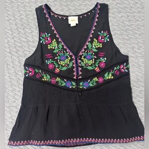 Anthropologie Black Embroidered Tank